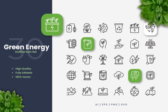 Elevate Your Projects with Modern Green Energy Icons