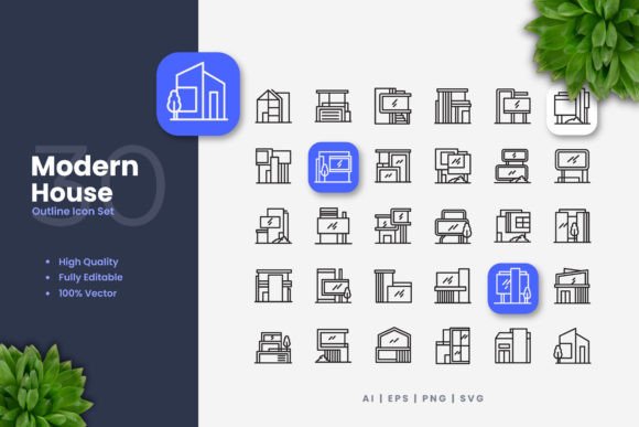 Modern House Icons: Clean Design for Creative Projects