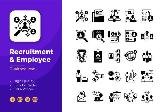 Recruitment and Employee Icons: Glyph for Modern Digital Projects