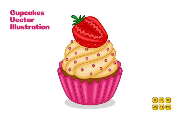 Versatile Strawberry Cupcakes Vector Illustrations